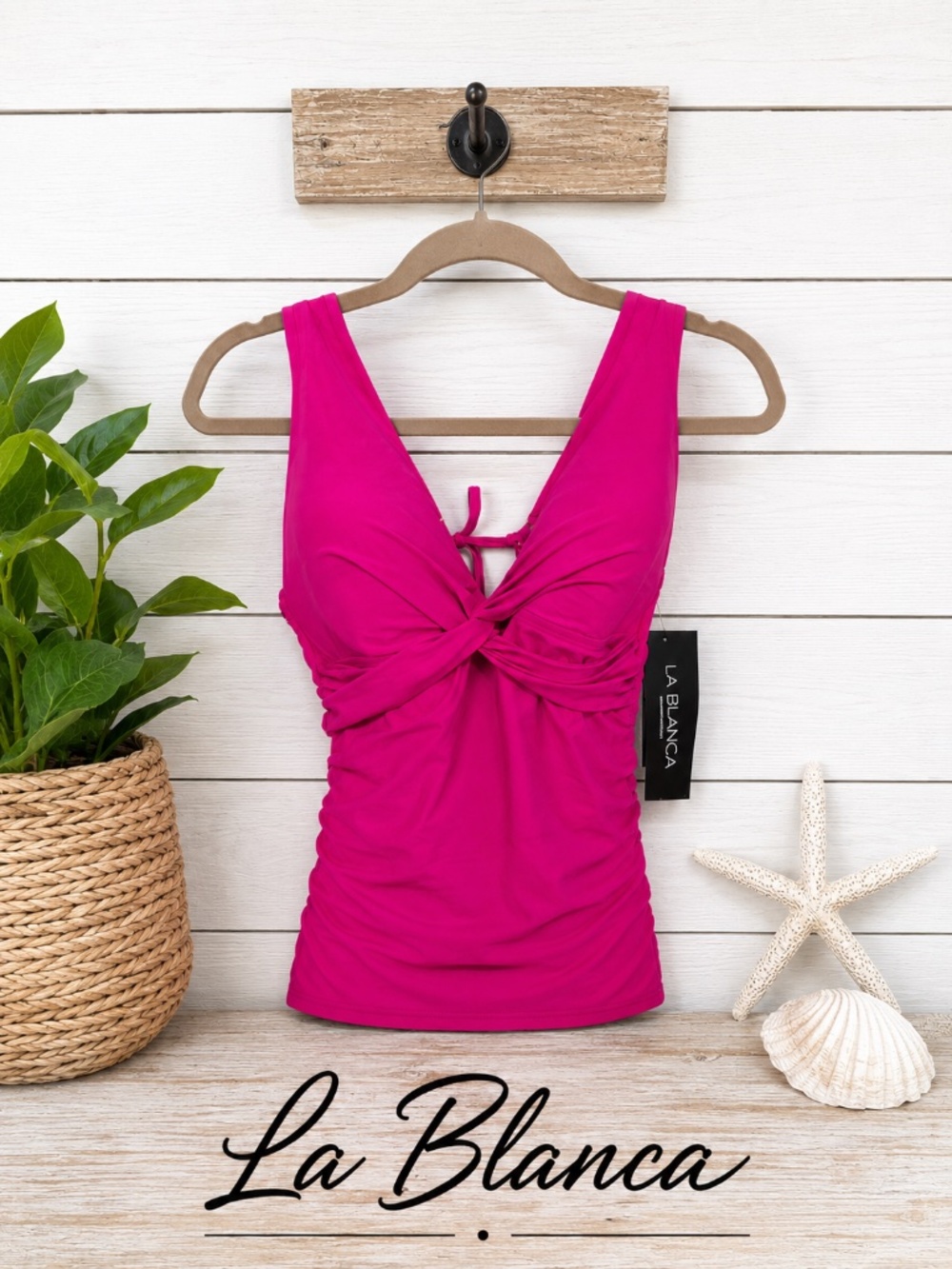 NWT La Blanca Island Goddess Twist Plunge Tie Back Orchid‎ Tankini Size 10